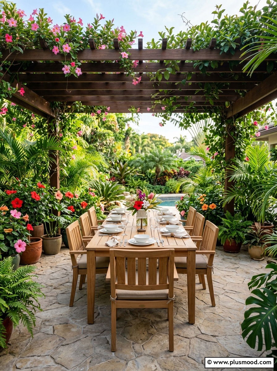 Outdoor Tropical Dining Area - 25 outdoor garden decor ideas with tropical plants