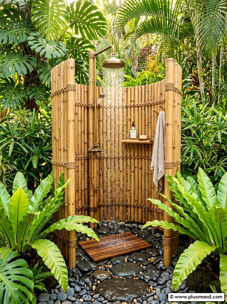 Outdoor bamboo shower - 25 summer tropical landscaping ideas
