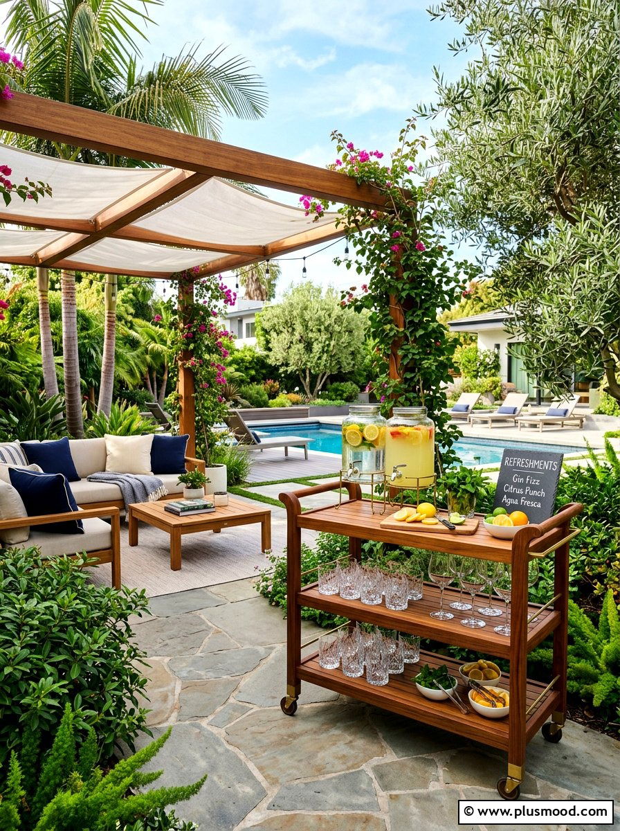 Outdoor bar cart station - 25 summer garden party ideas