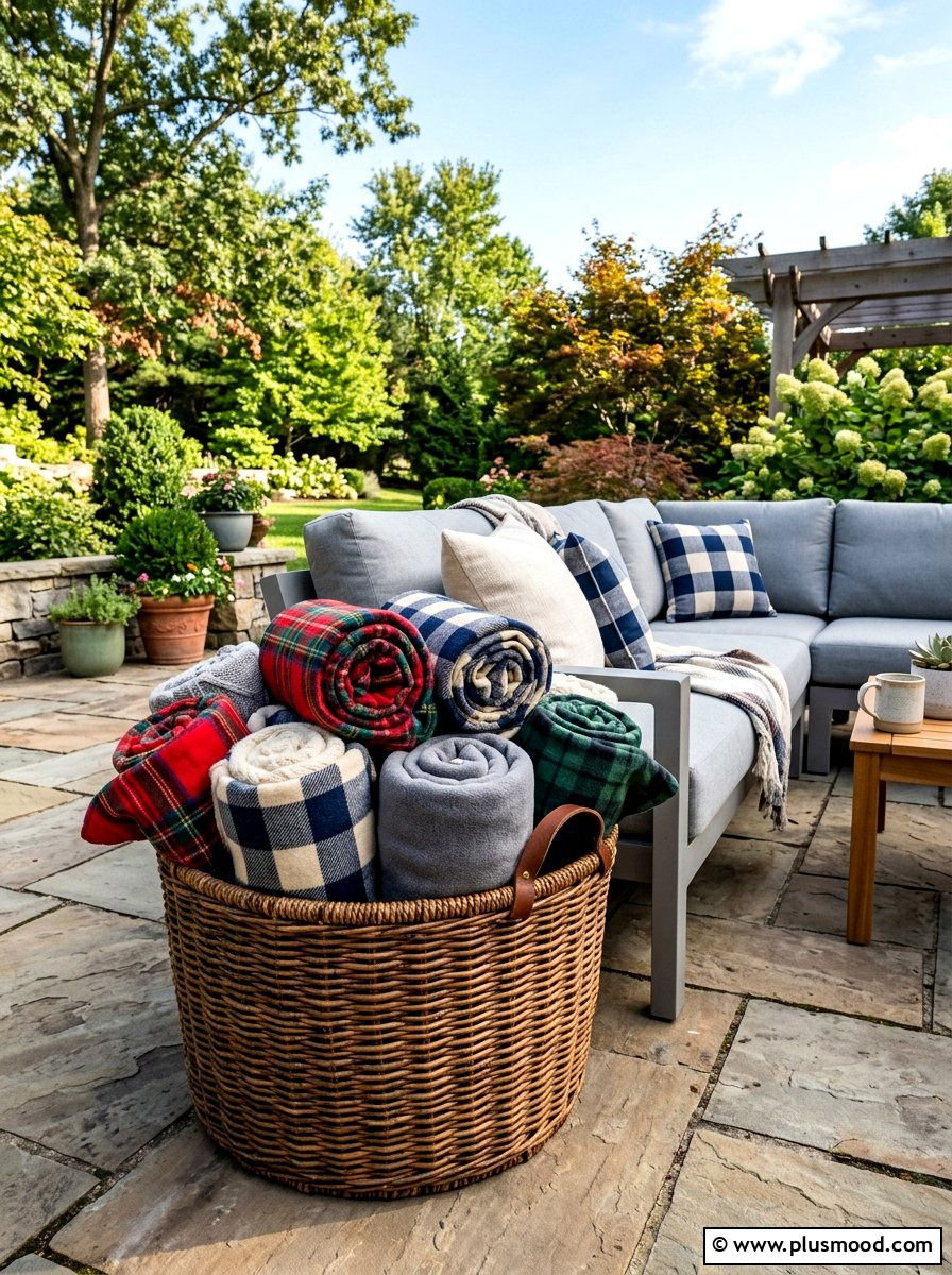 Outdoor blanket basket - 25 summer to fall outdoor entertaining ideas