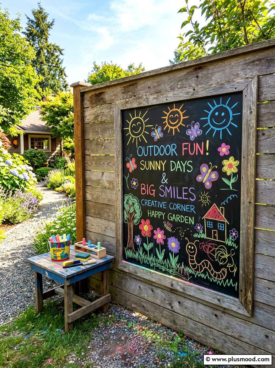 Outdoor chalkboard for kids - 25 summer backyard fence decor ideas