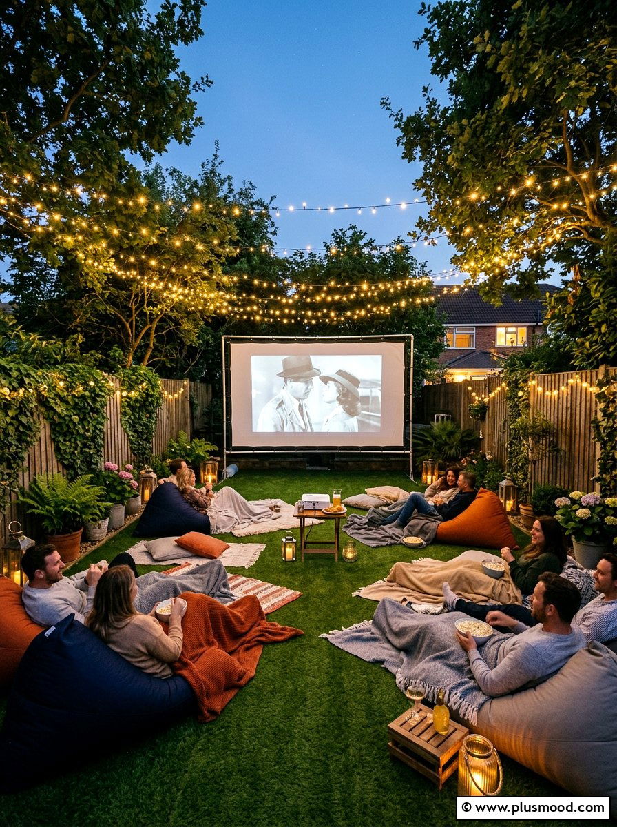 Outdoor cinema with turf - 25 small backyard ideas with artificial turf