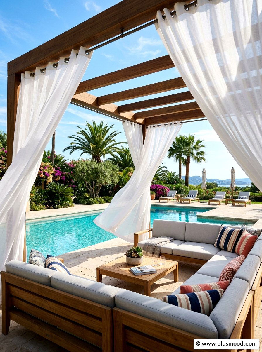 Outdoor curtains - 25 summer poolside decor ideas
