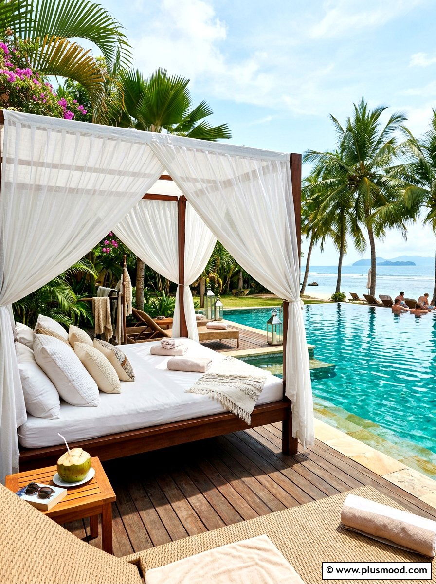 Outdoor daybed canopy lounge - 25 cozy summer backyard ideas
