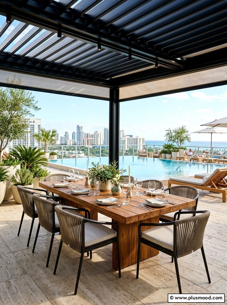 Outdoor dining area - 25 pool landscaping ideas for rooftop pools