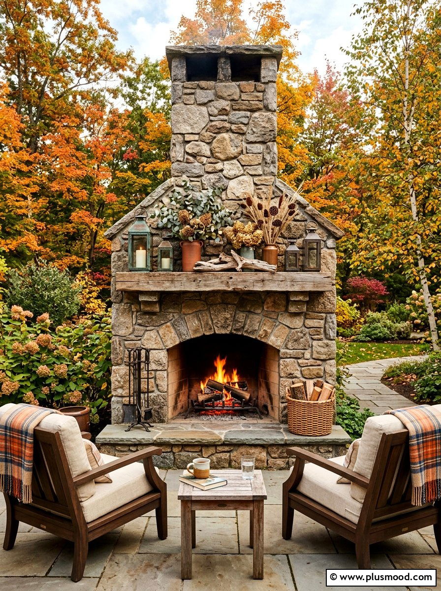 Outdoor fireplace mantle styling - 25 late summer patio ideas