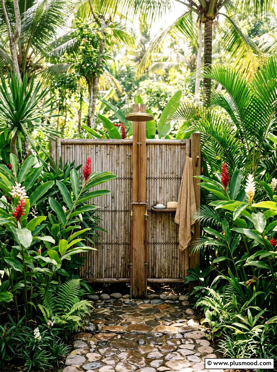 Outdoor garden shower - 25 small backyard ideas for tropical theme