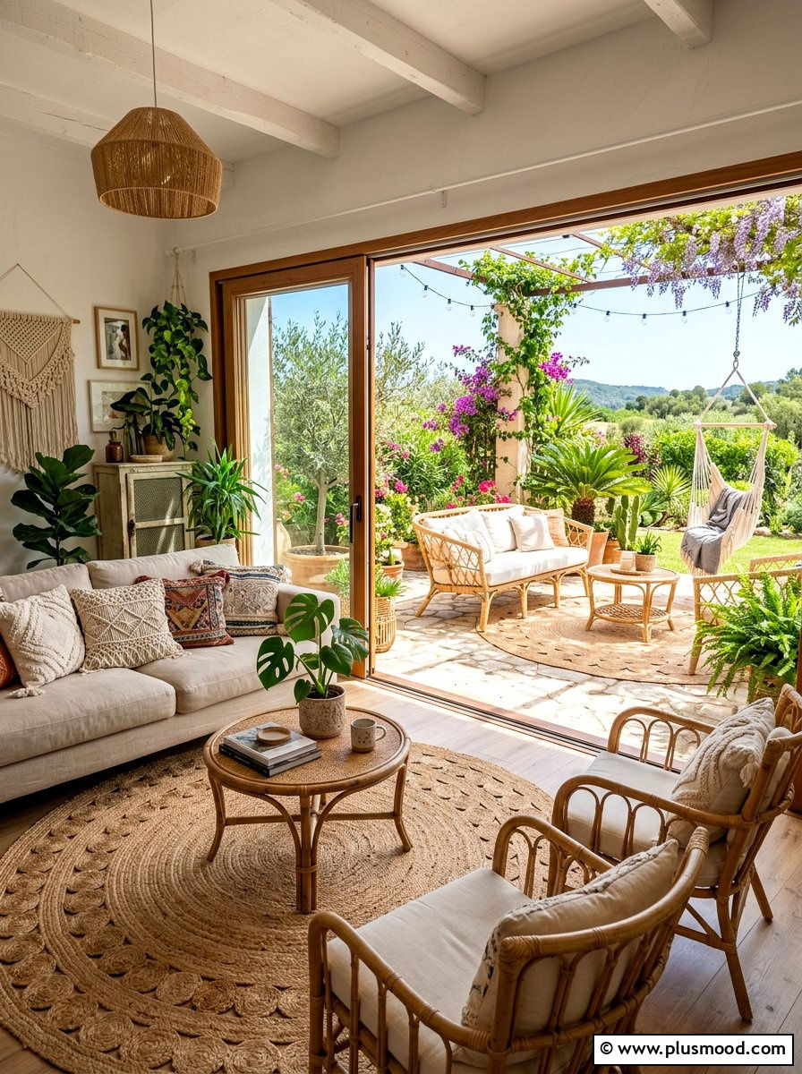Outdoor indoor living - 25 boho summer living room ideas