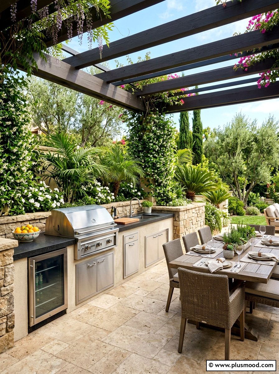 Outdoor kitchen greenery - 25 summer tropical landscaping ideas