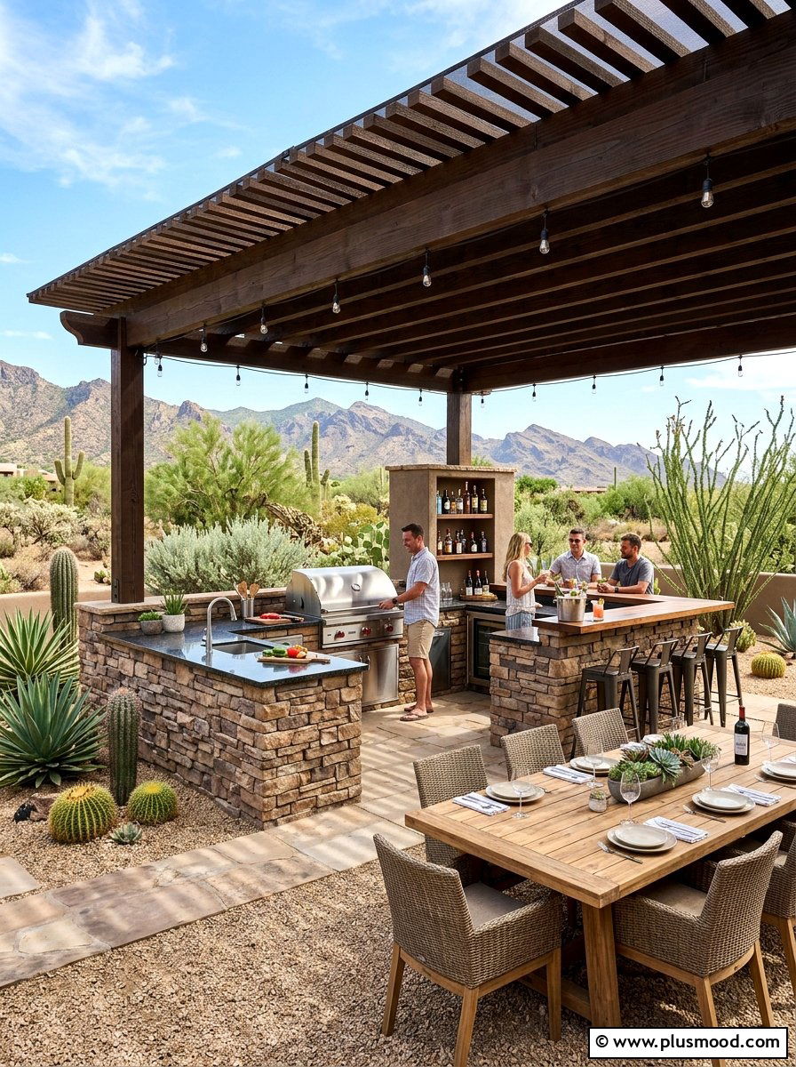 Outdoor kitchen in desert yard - 25 summer desert landscaping ideas