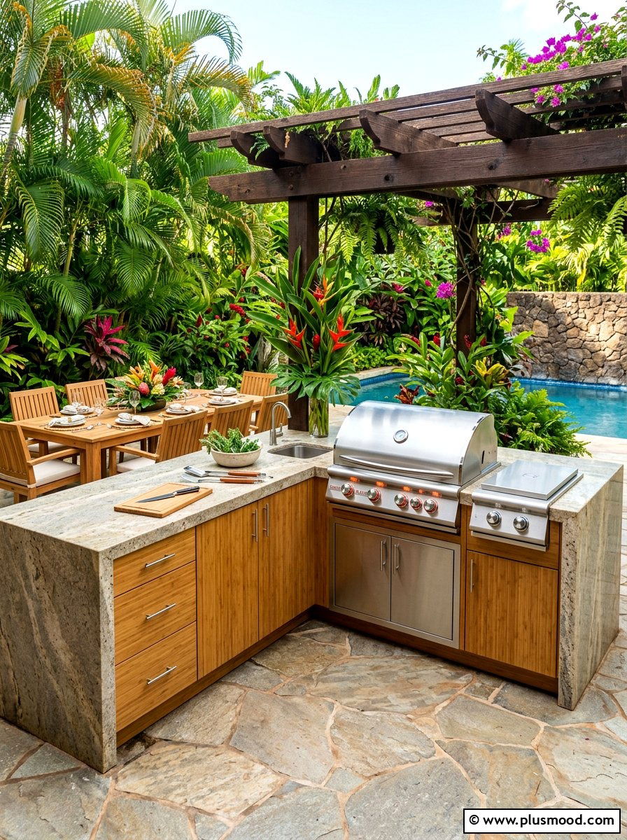 Outdoor kitchen setup - 25 summer backyard tropical ideas