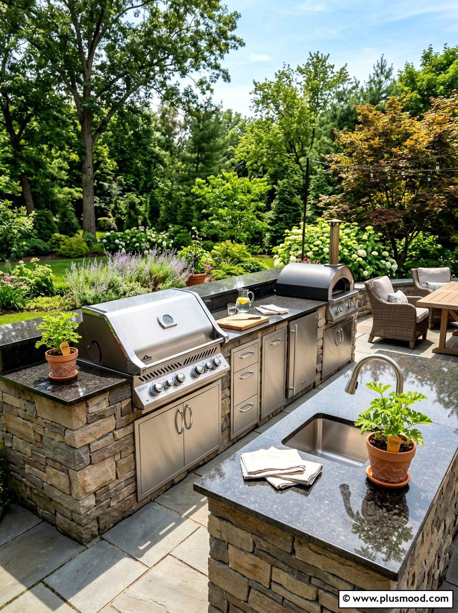 Outdoor kitchen with citronella pots - 25 summer patio ideas with citronella plants