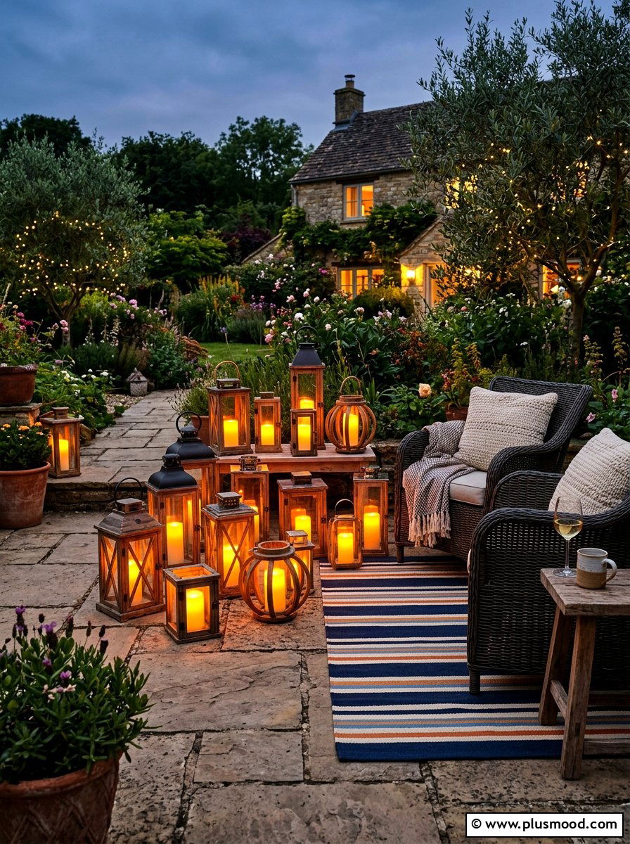 Outdoor lantern display - 25 cozy summer patio ideas