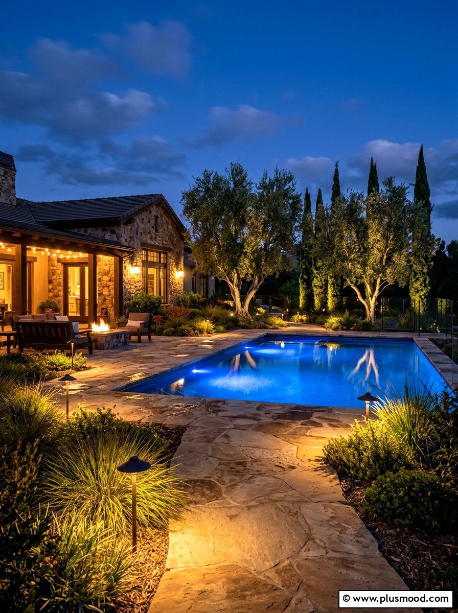 Outdoor lighting for pool area - 25 pool landscaping ideas for ranch homes