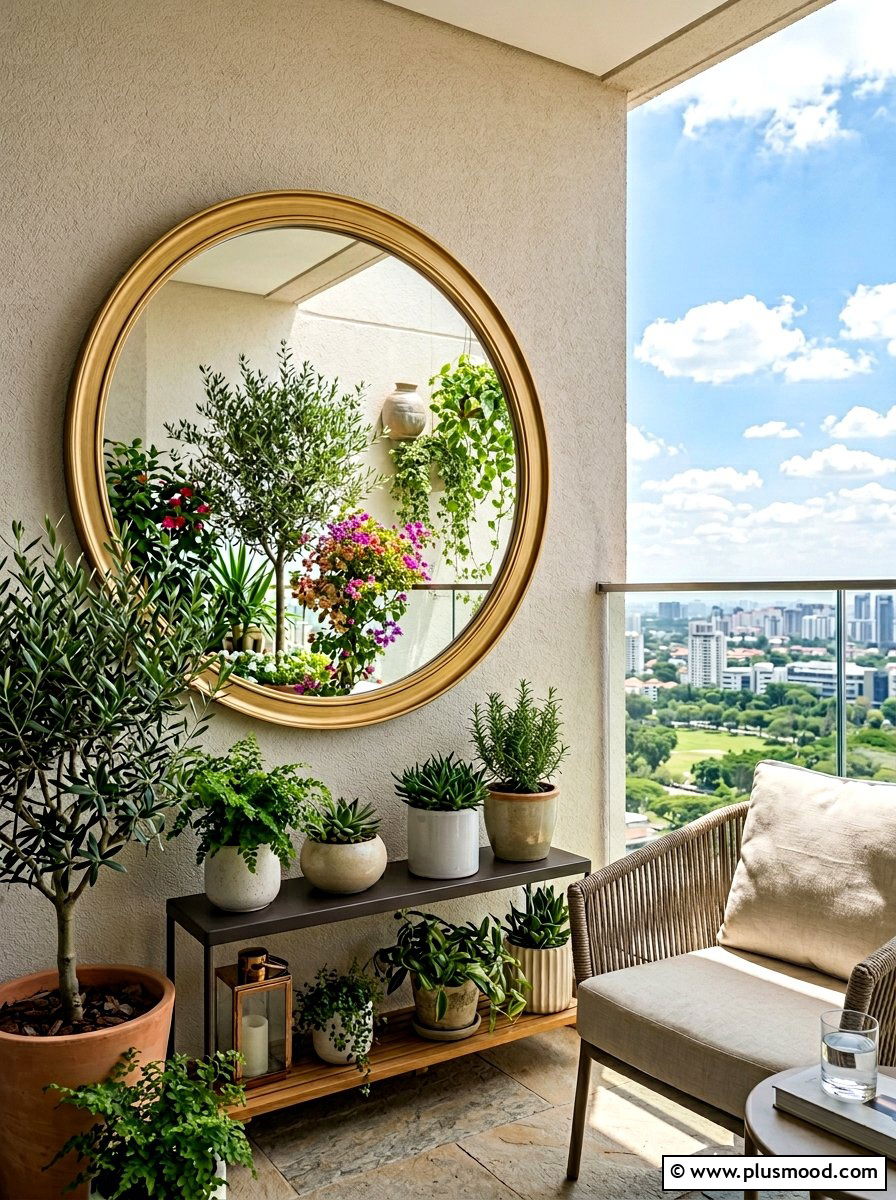 Outdoor mirror for depth - 25 summer balcony ideas on a budget
