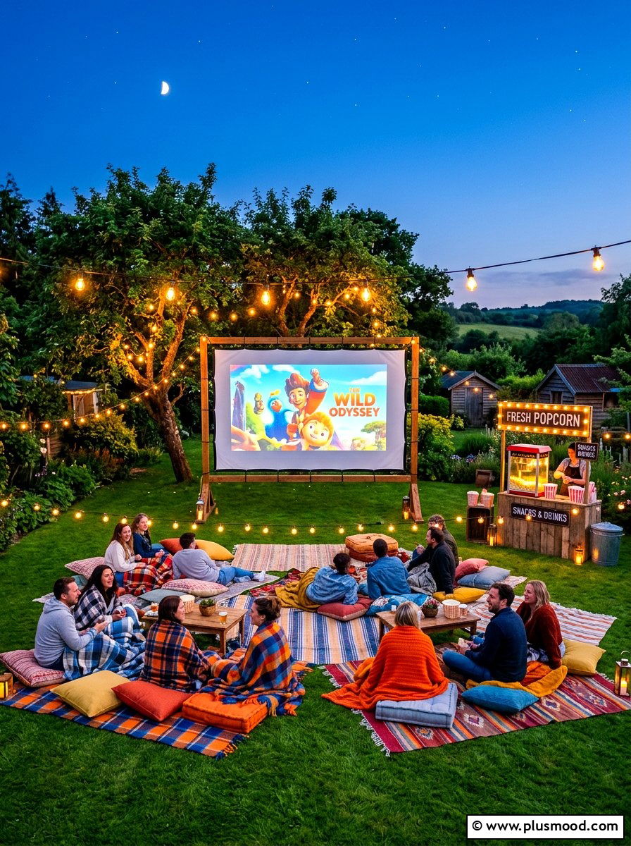 Outdoor movie screen setup - 25 summer farmhouse outdoor entertaining ideas