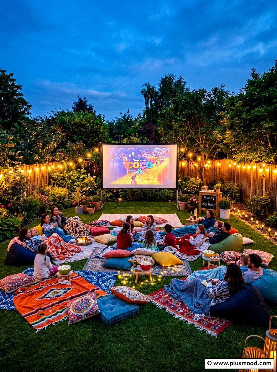 Outdoor movie theater setup - 25 cozy summer backyard ideas