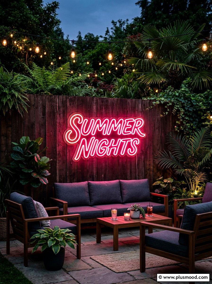 Outdoor neon wall sign - 25 summer outdoor lighting ideas for parties