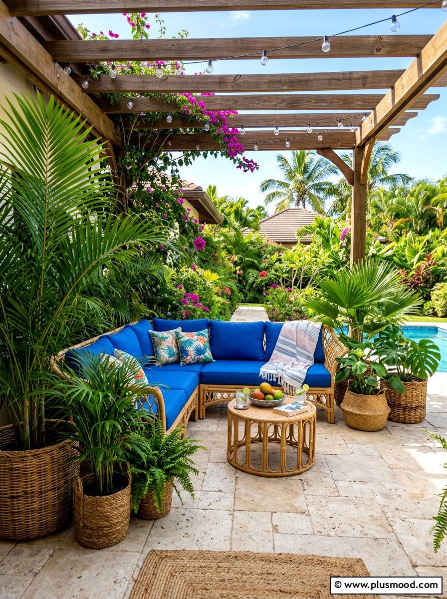 Outdoor patio potted palms - 25 summer decor ideas with greenery