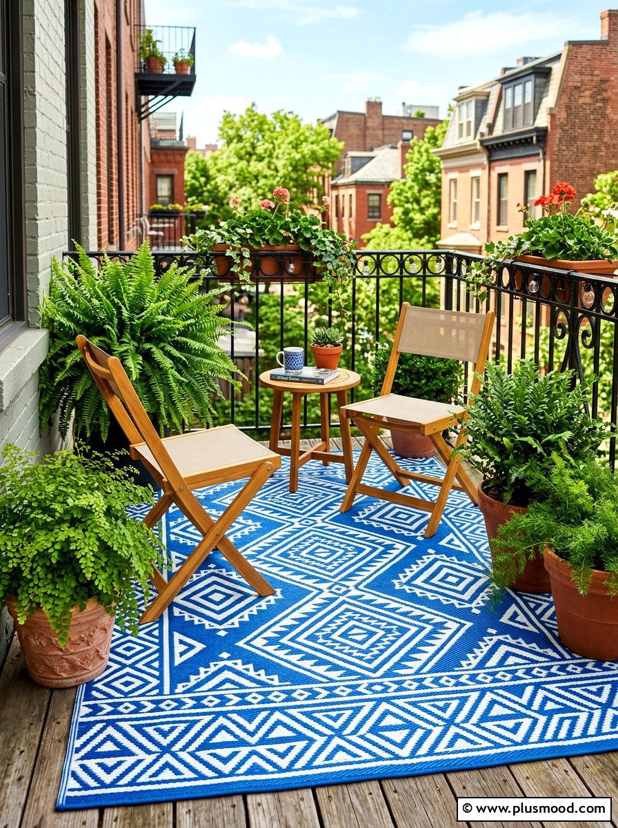Outdoor rug for small balcony - 25 summer balcony ideas on a budget