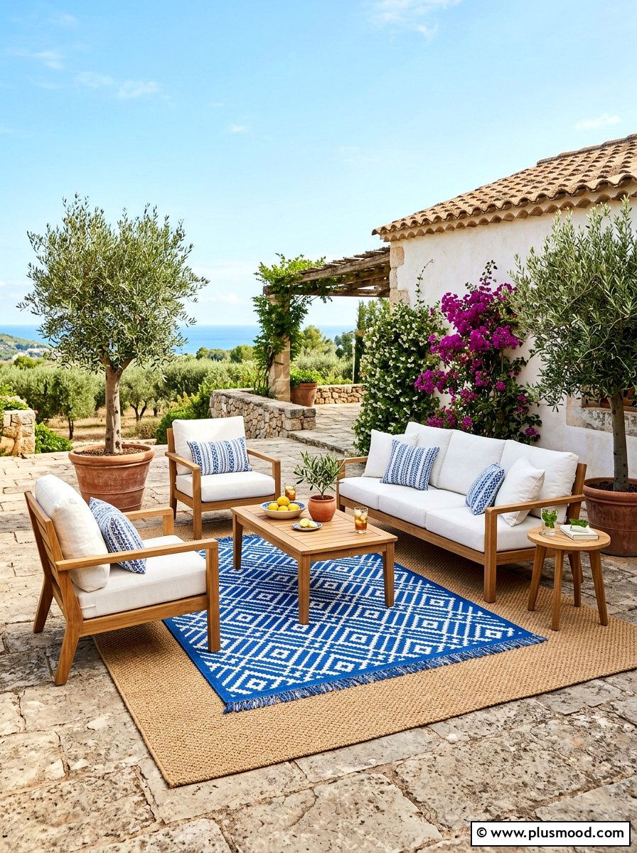 Outdoor rug layering - 25 cozy summer patio ideas
