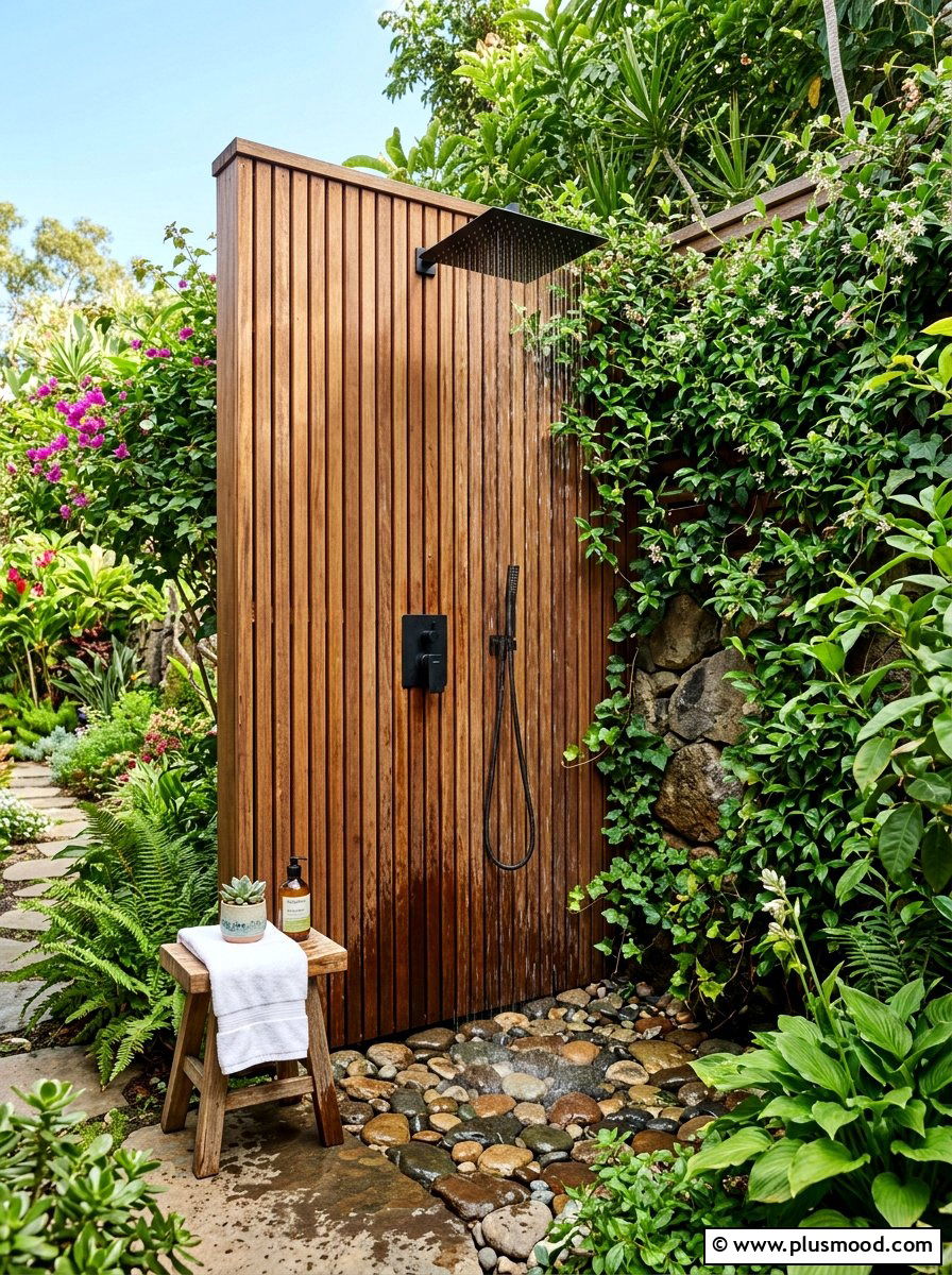 Outdoor shower stall - 25 summer backyard oasis ideas