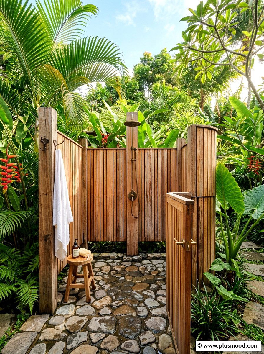Outdoor shower with privacy screen - 25 summer rustic backyard ideas