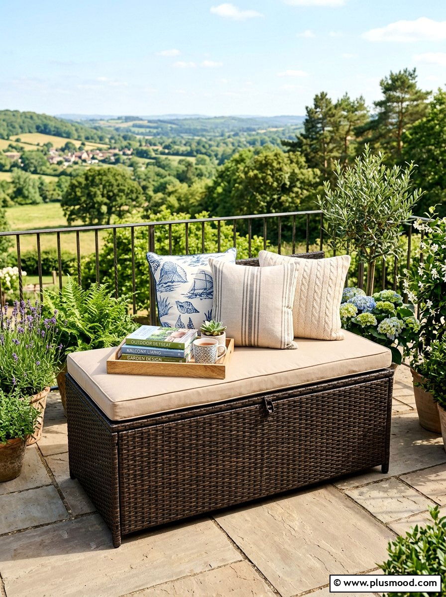 Outdoor storage bench - 25 late summer balcony ideas