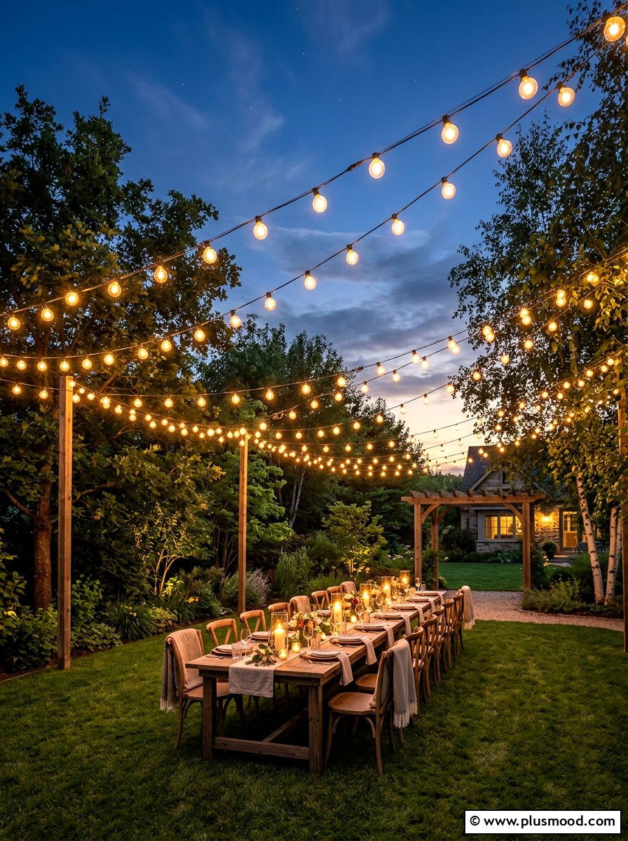 Outdoor string lighting - 25 late summer party decor ideas