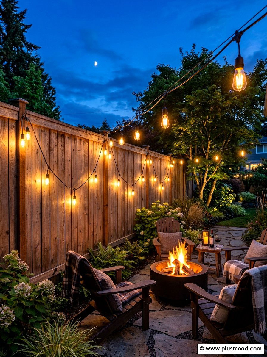 Outdoor string lights on fence - 25 summer backyard fence decor ideas