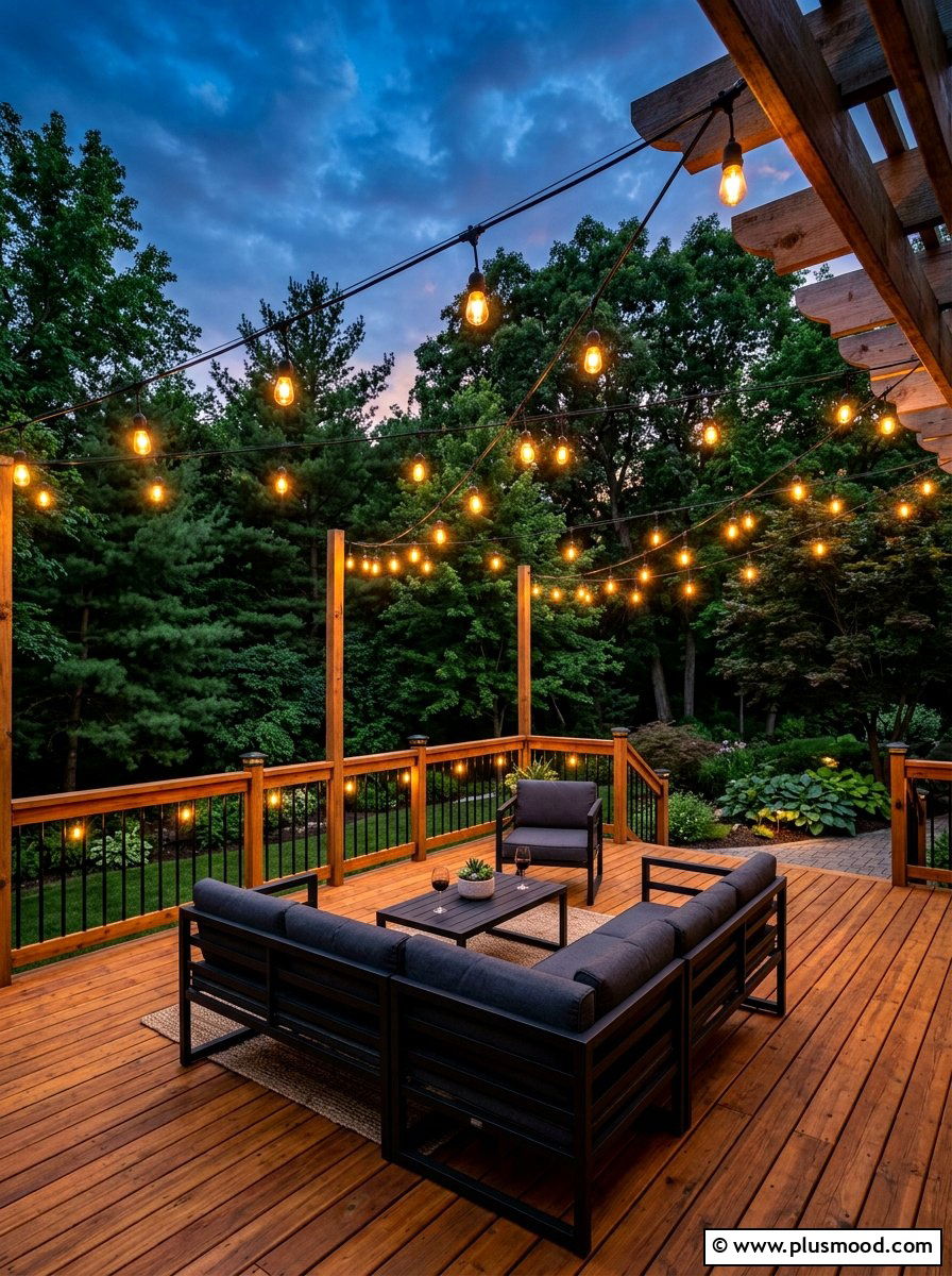 Outdoor string lights setup - 25 summer deck party ideas
