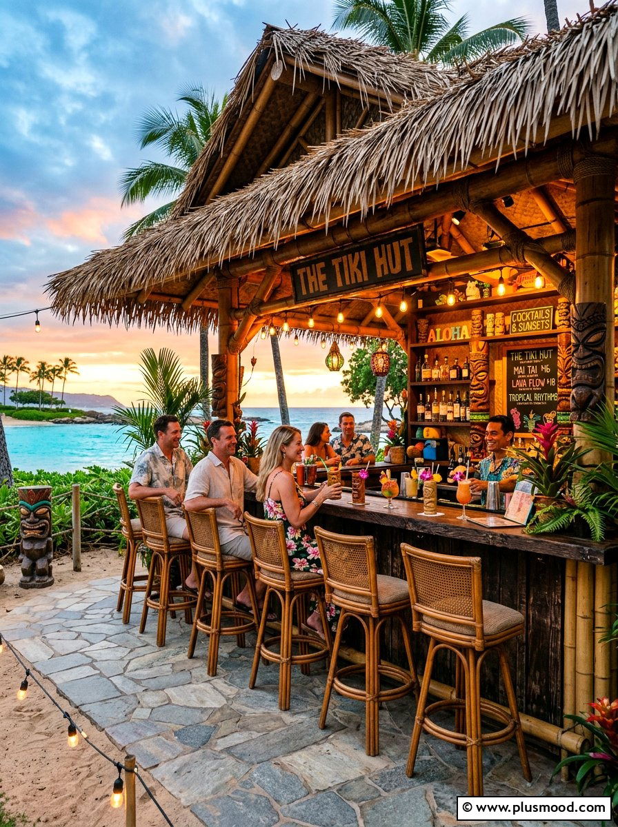 Outdoor tiki bar - 25 small backyard ideas for tropical theme