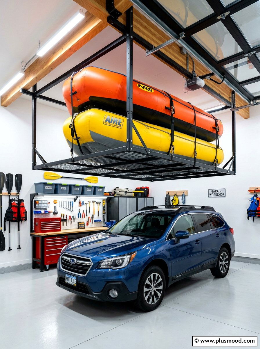 Overhead Garage Rack - 25 summer pool float storage ideas