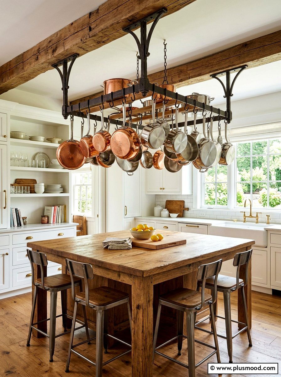 Overhead Pot Rack System - 25 summer kitchen organization ideas