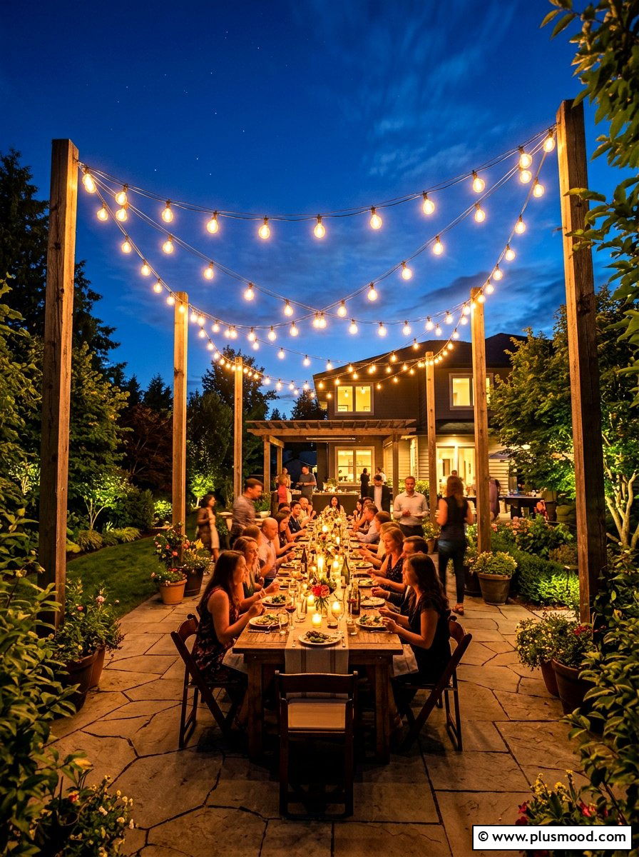 Overhead String Lighting - 25 summer easy outdoor entertaining ideas