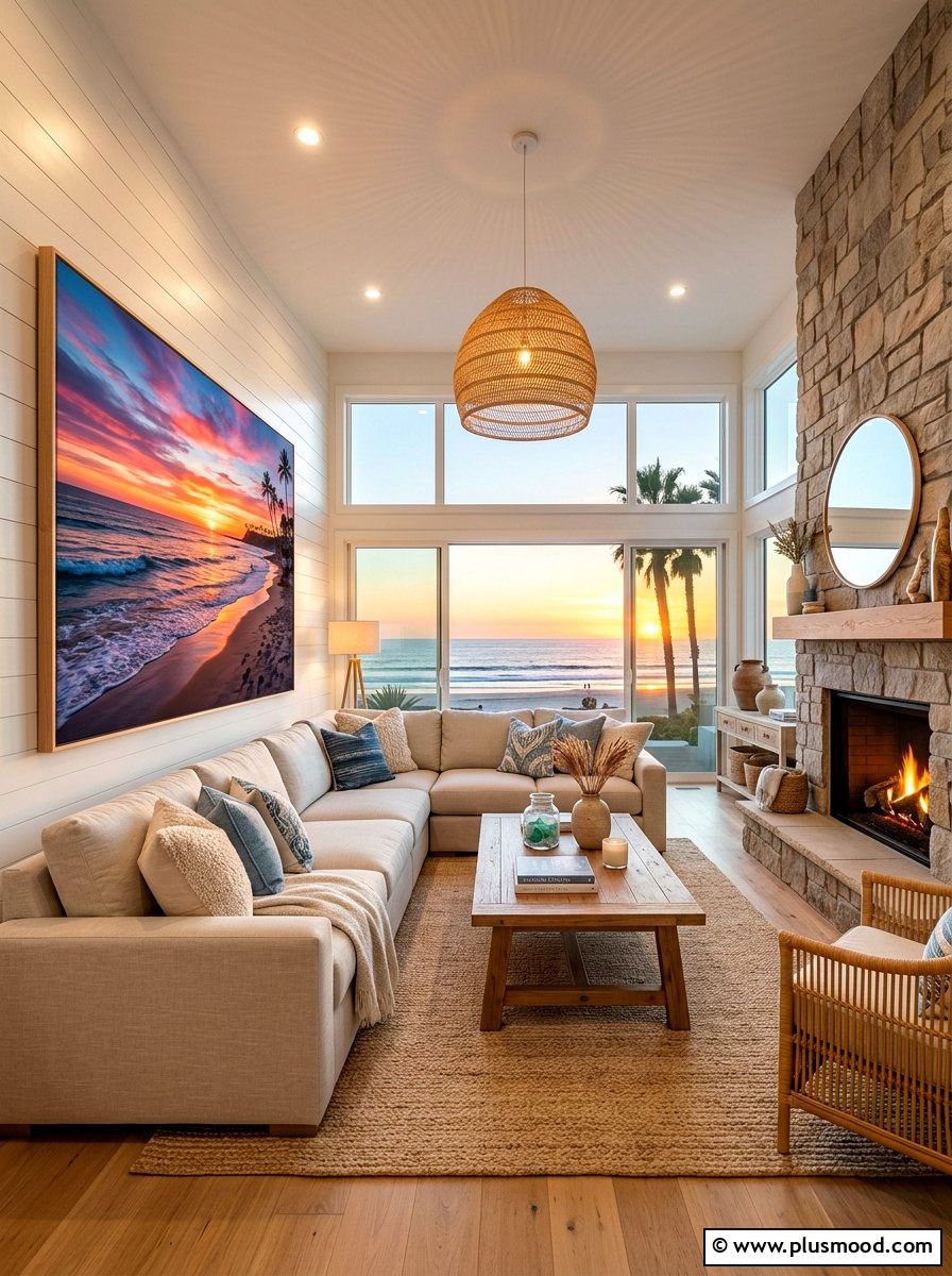 Oversized Beach Sunset Canvas - 25 summer wall art ideas for living room