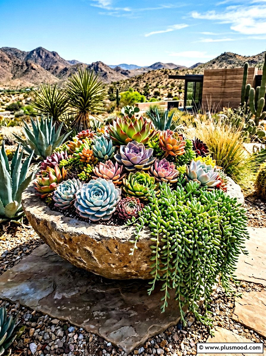 Oversized Succulent Arrangement - 25 summer large planter ideas