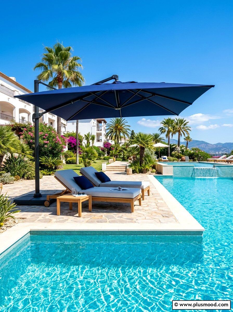 Oversized cantilever pool umbrella - 25 summer pool privacy ideas