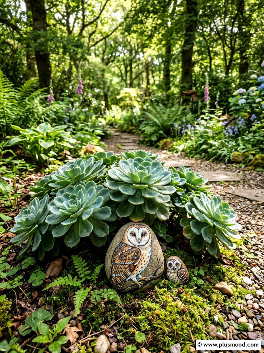 Owl Garden Stones - 25 painted rock ideas for succulent garden