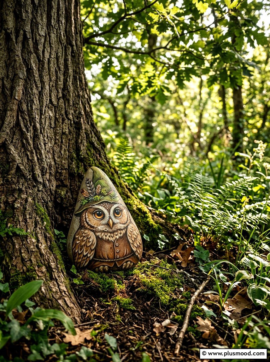 Owl gnome - 25 painted rock ideas with gnomes