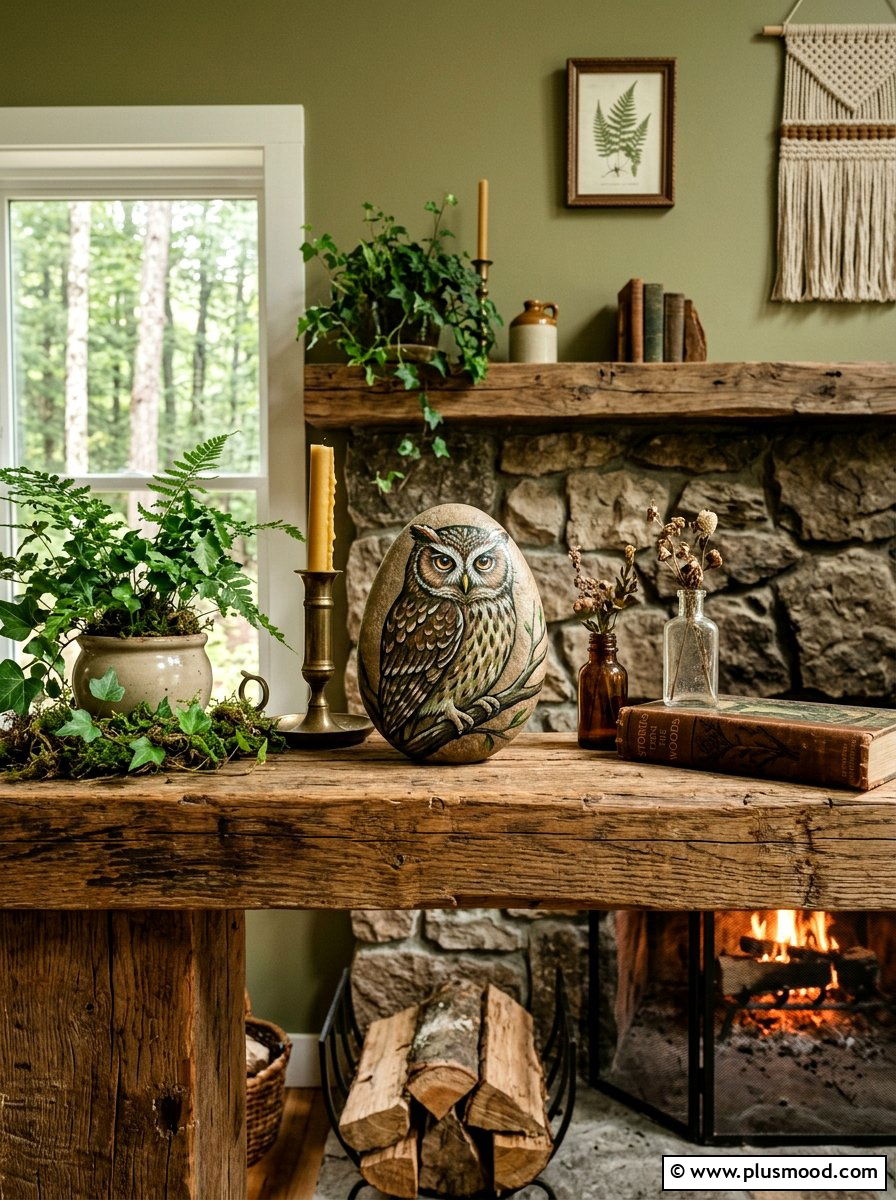 Owl rock painting - 25 painted rock ideas with woodland creatures