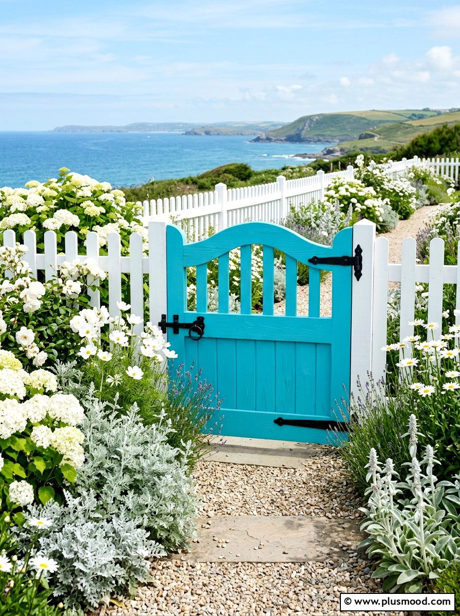 Painted Blue Wooden Garden Gate - 25 outdoor garden decor ideas with wooden gate