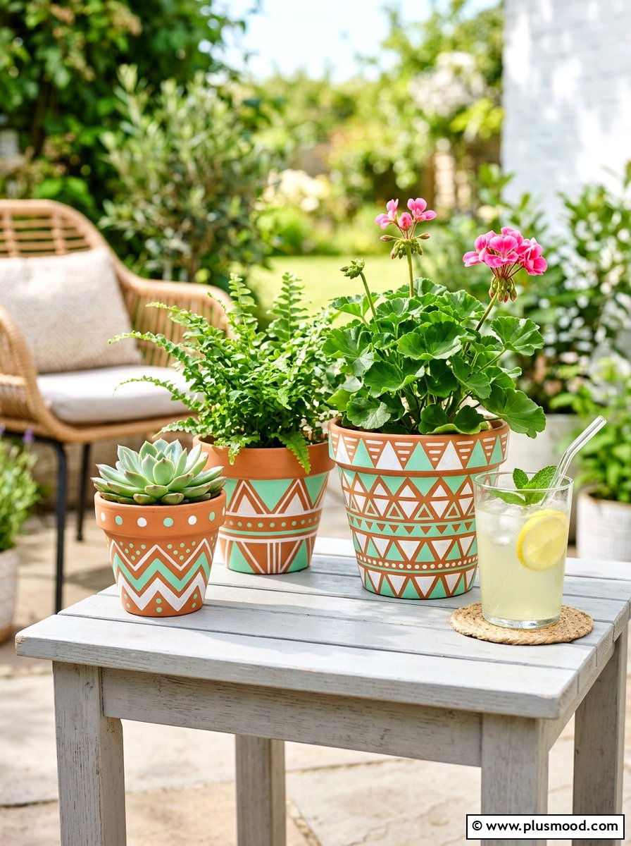 Painted Clay Pot Set - 25 summer small planter ideas
