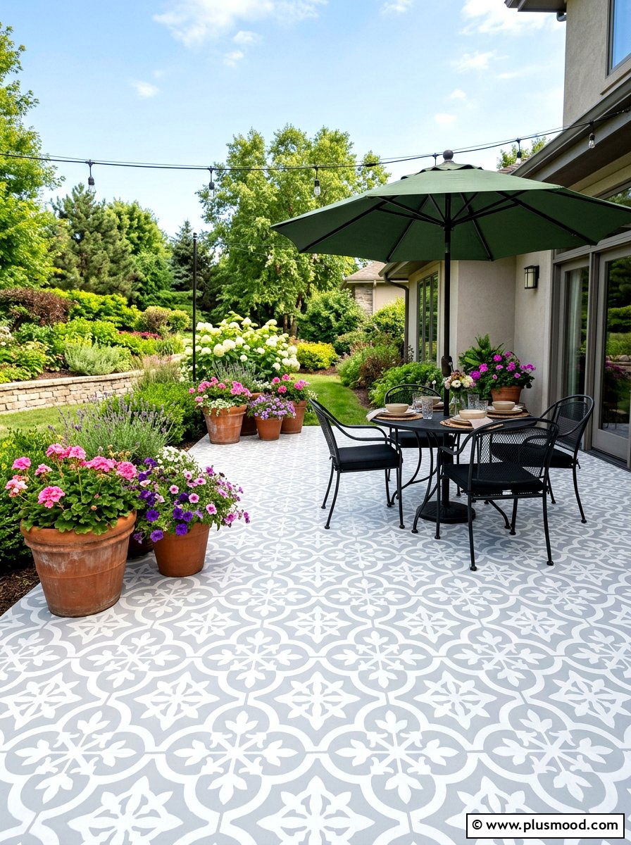 Painted Concrete Floor - 25 summer backyard cheap makeover ideas