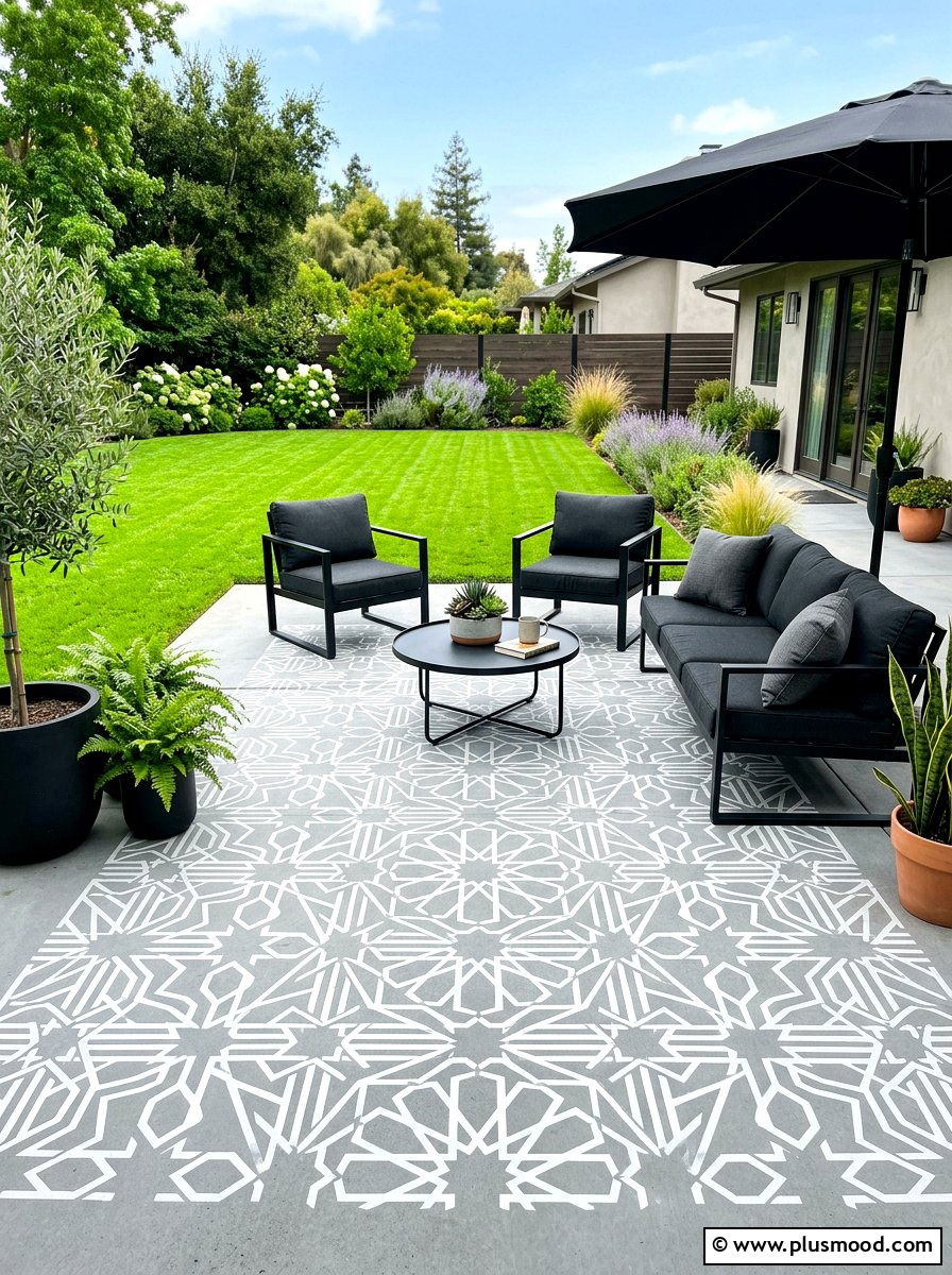 Painted Concrete Stencil - 25 summer backyard ideas on a budget