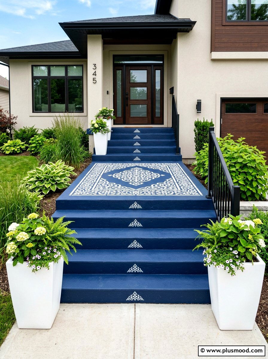 Painted Concrete Step - 25 summer front steps ideas for summer