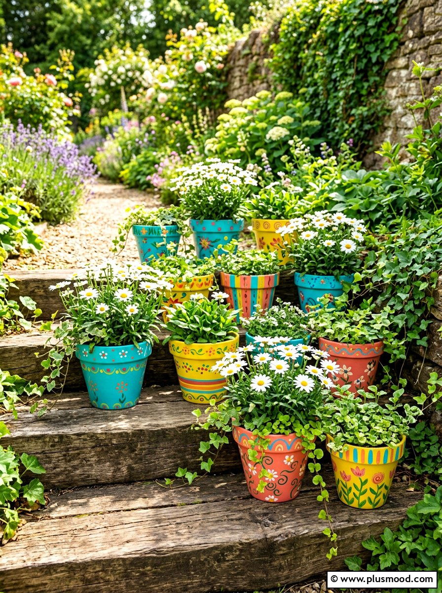Painted Flower Pots - 25 summer budget landscaping ideas