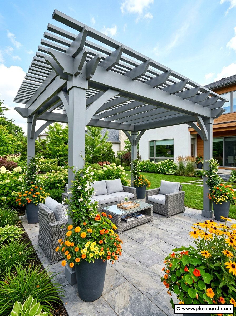 Painted Gray Pergola - 25 summer patio pergola ideas