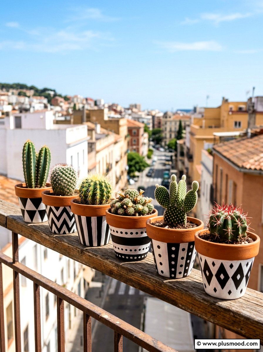 Painted Pattern Cactus Pot - 25 summer cactus planter ideas