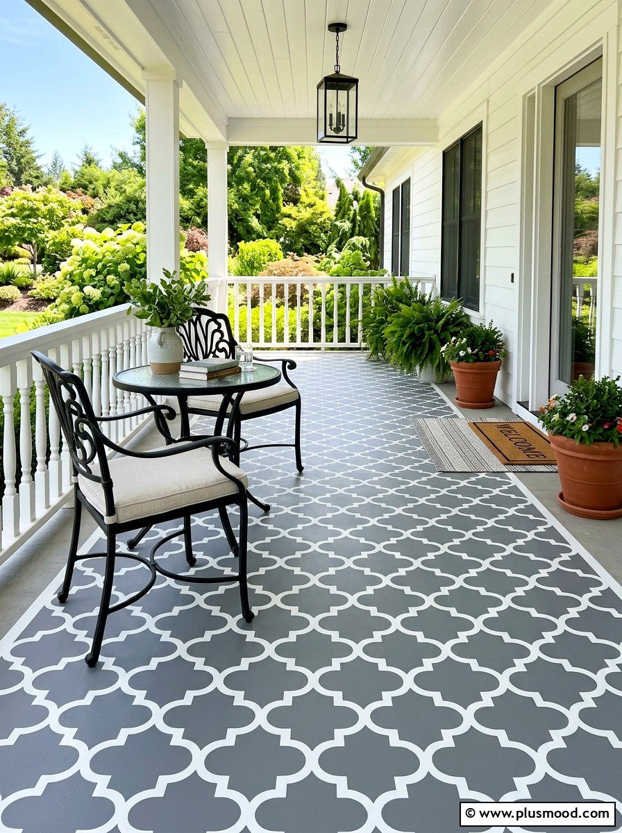 Painted Porch Floor - 25 budget summer front porch decor ideas